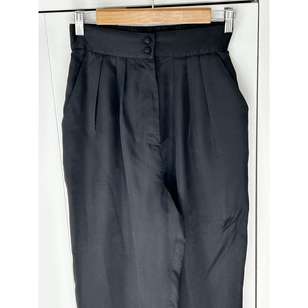 Silkland 100% Pure Silk Pants Black Medium Wide Leg Pleated Front High Waist - Picture 3 of 7